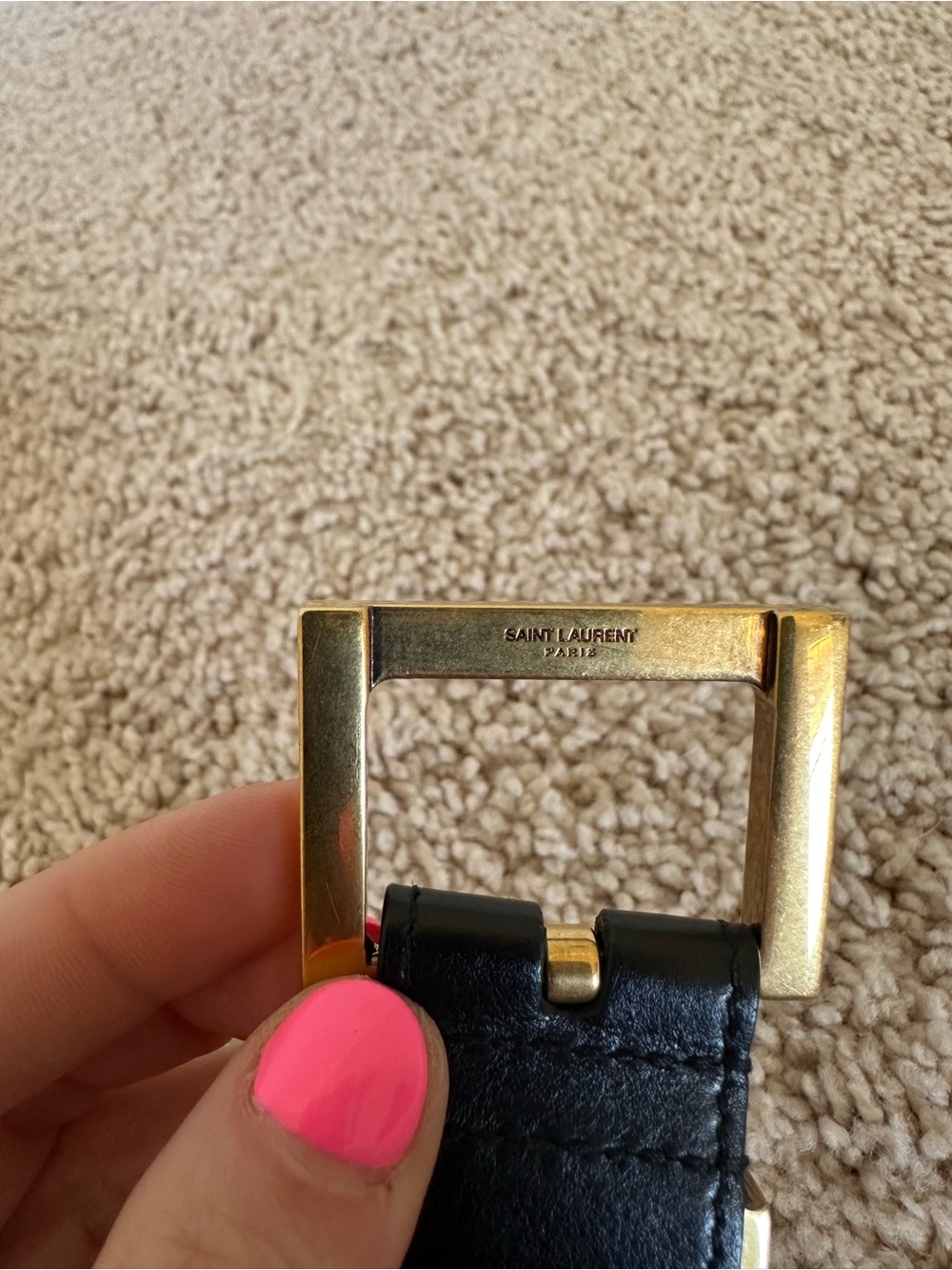 Saint Laurent Black Leather Belt with Gold YSL Logo - Picture 5 of 6